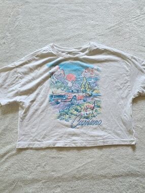 Old Navy White Graphic Camaro Tee with Pastel Multicolor Print
